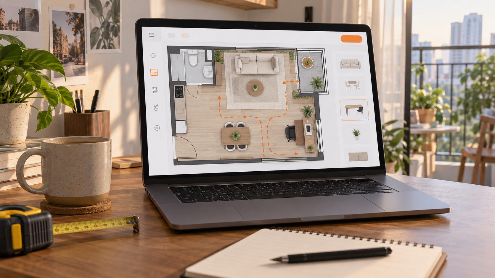 Thử layout góc làm việc căn hộ nhỏ trên công cụ thiết kế nội thất